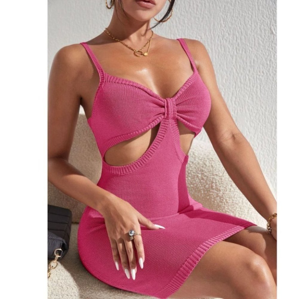 Cut Out Bodycon Mini Dress Pink - Picture 2 of 8